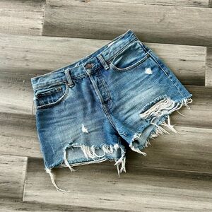 Free People Distressed Blue Denim Jean Shorts